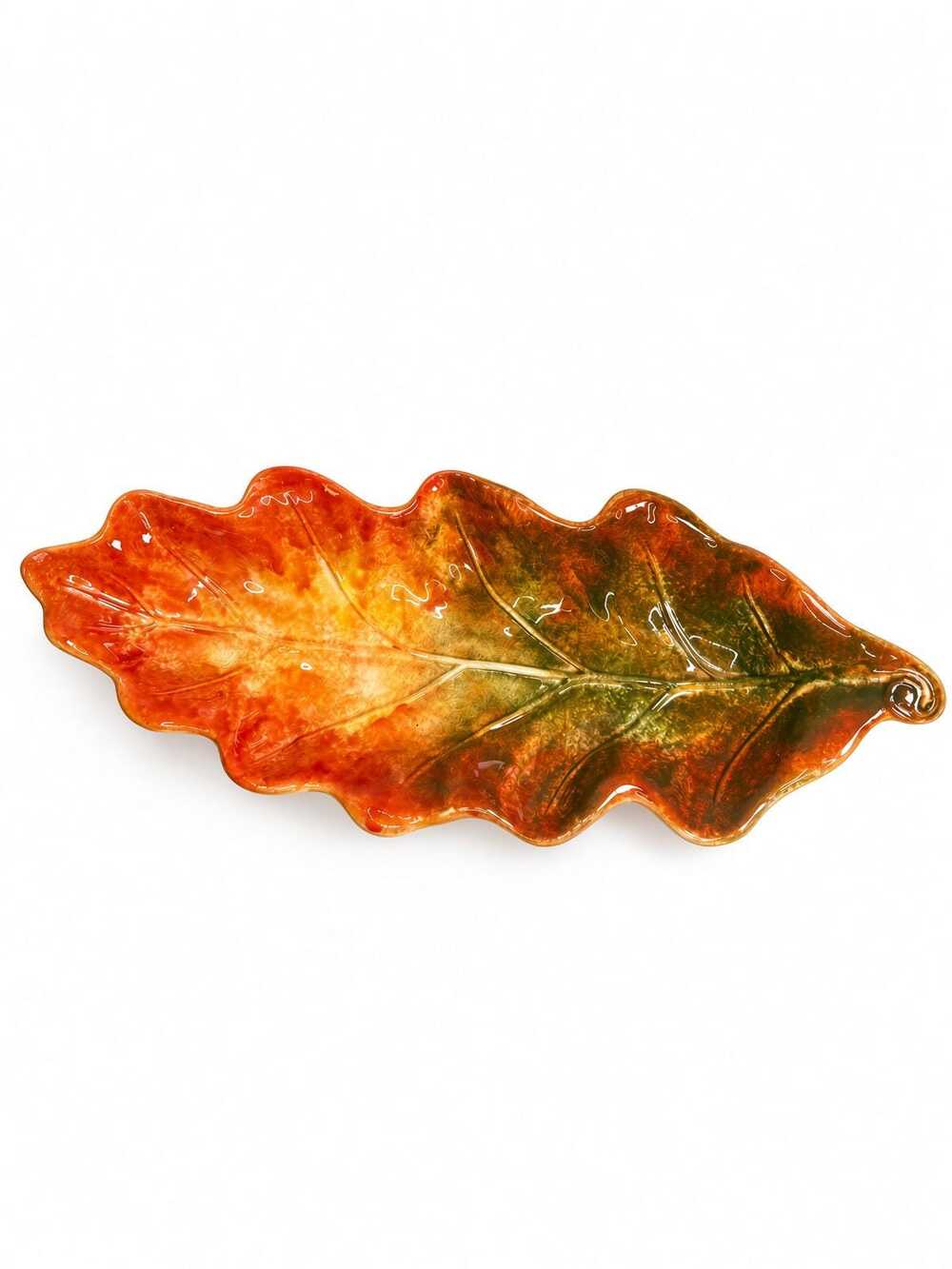 Hand-Painted Ceramic Leaf Dish, Autumn Fall Trinket Tray (13-14 inches)